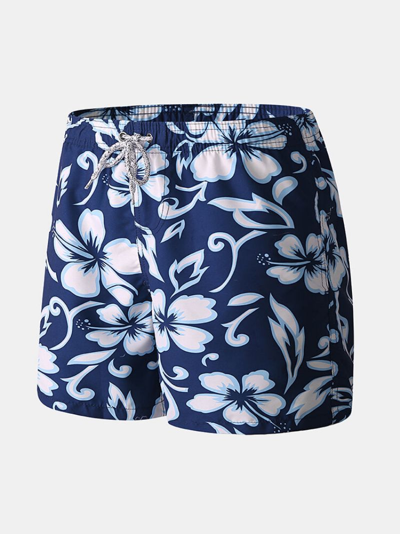 Menn Blå Blomsterprint Short Beach Surfing Holiday Snøring Casual Shorts