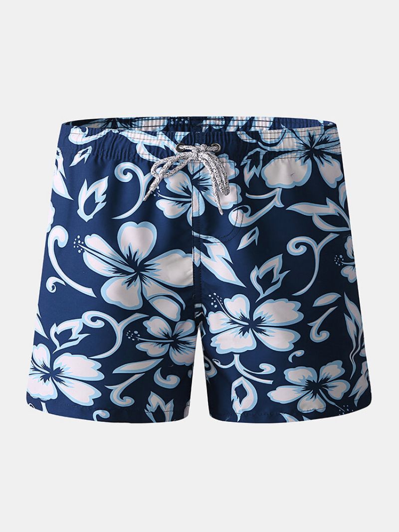 Menn Blå Blomsterprint Short Beach Surfing Holiday Snøring Casual Shorts