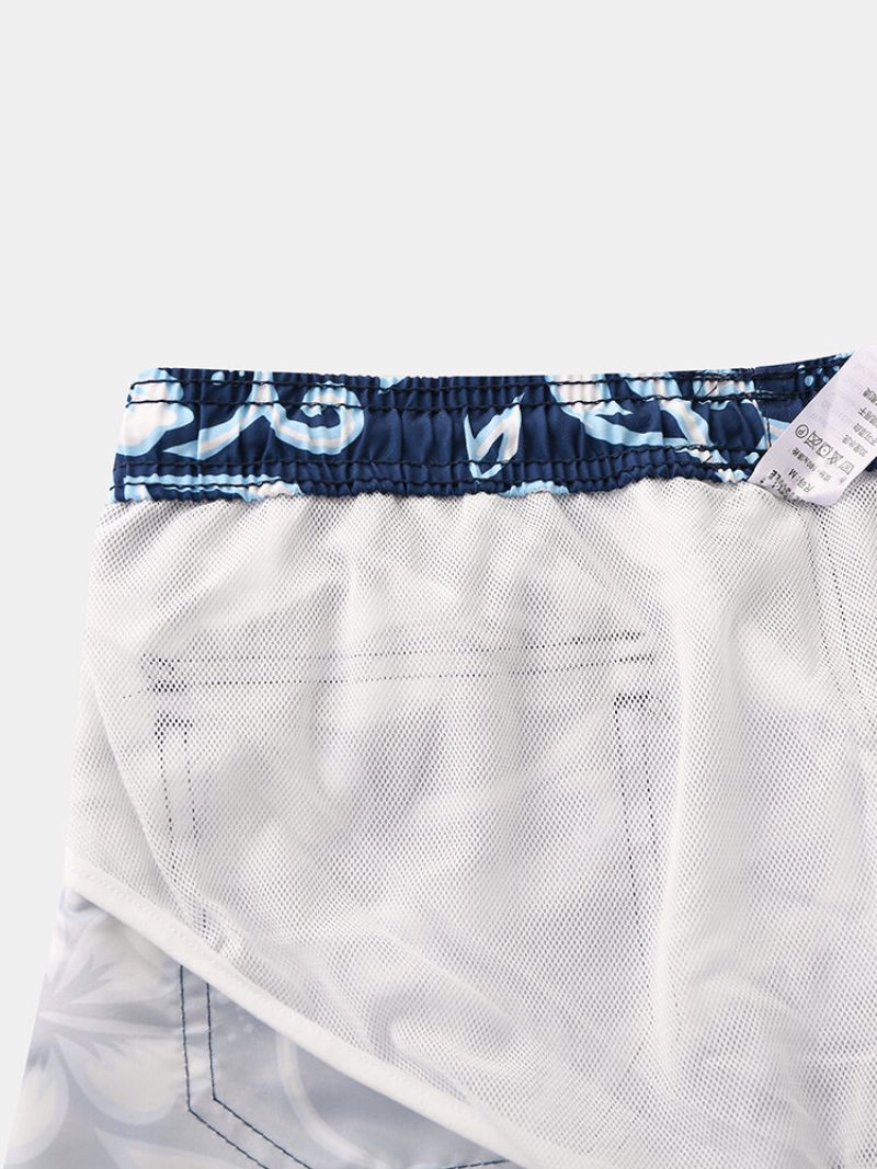 Menn Blå Blomsterprint Short Beach Surfing Holiday Snøring Casual Shorts