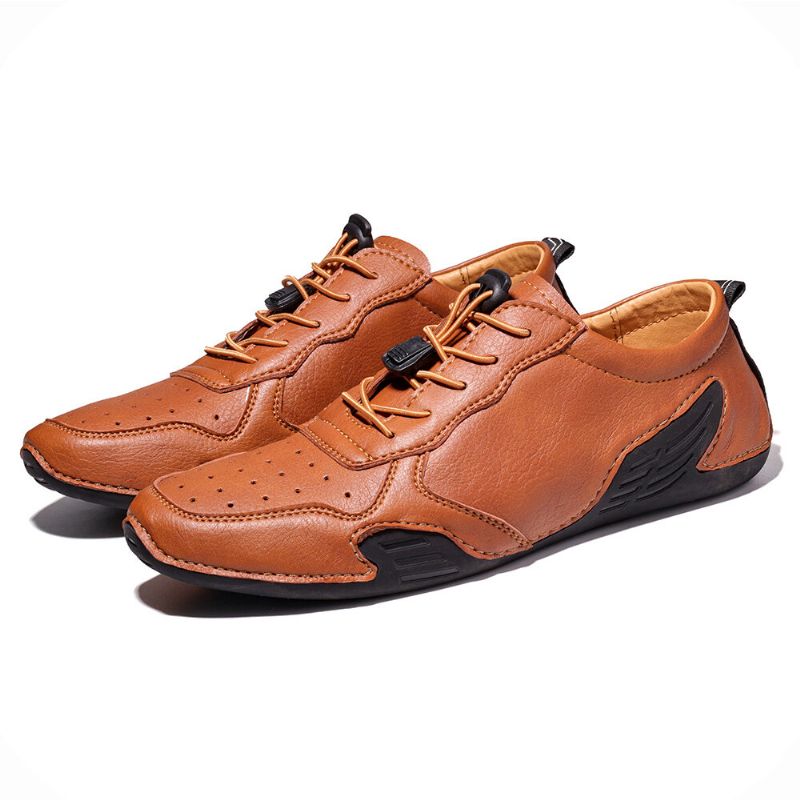 Menn Hole Pustende Myk Driving Leather Loafers