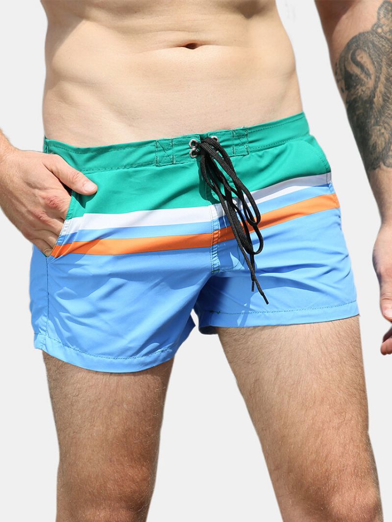 Menn Kontrastfarge Mini Board Shorts Hurtigtørrende Snøring Casual Beach