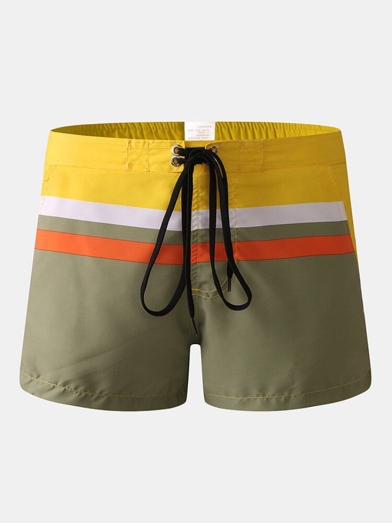 Menn Kontrastfarge Mini Board Shorts Hurtigtørrende Snøring Casual Beach