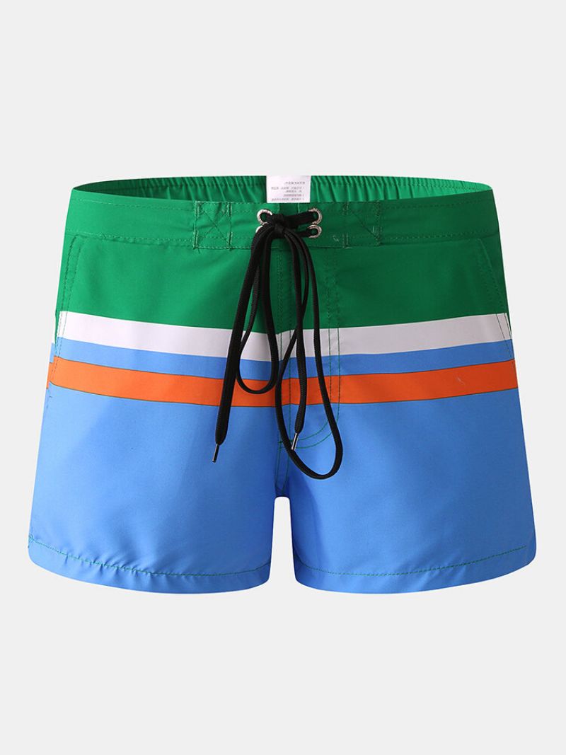 Menn Kontrastfarge Mini Board Shorts Hurtigtørrende Snøring Casual Beach