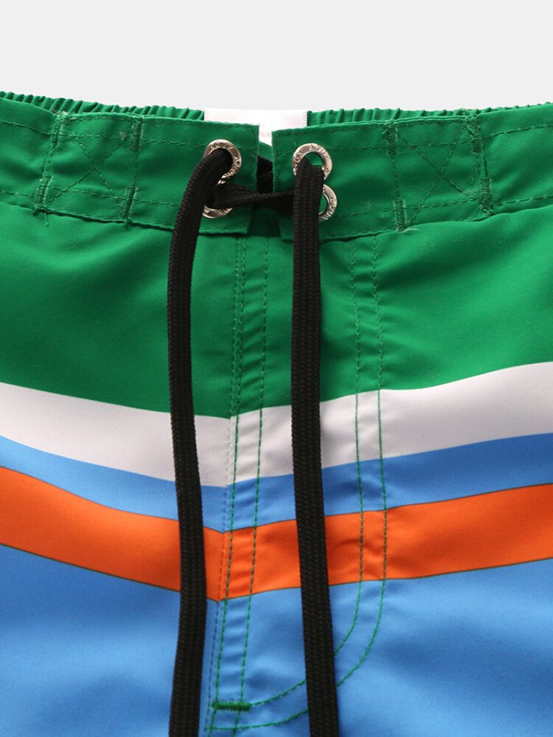 Menn Kontrastfarge Mini Board Shorts Hurtigtørrende Snøring Casual Beach