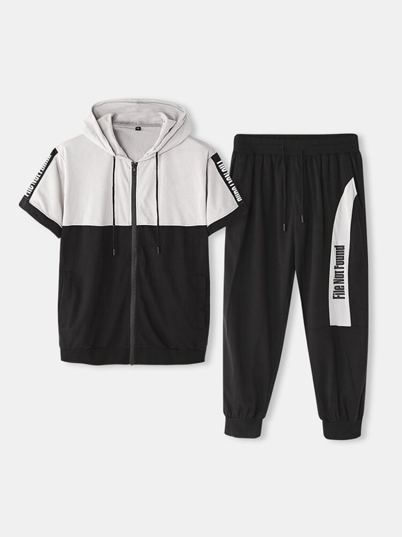 Menns Gym Sport Active Wear Kortermet T-skjorte Og Bukser Med Hette