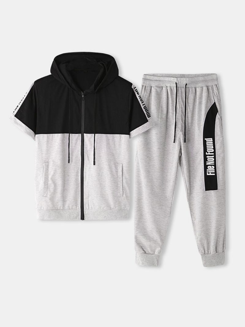 Menns Gym Sport Active Wear Kortermet T-skjorte Og Bukser Med Hette