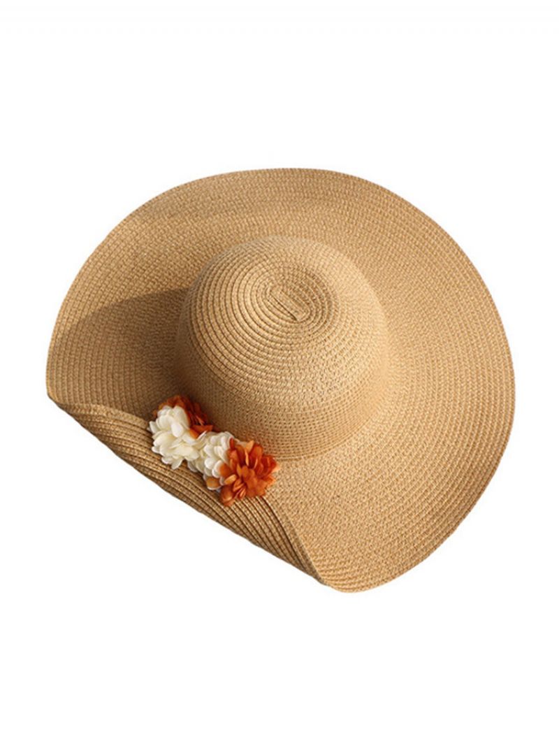 Ny Lue For Damer Utendørs Solbeskyttelse Solhatt Retro Half Turn Flower Straw Hat Wild Cap