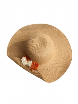 Ny Lue For Damer Utendørs Solbeskyttelse Solhatt Retro Half Turn Flower Straw Hat Wild Cap