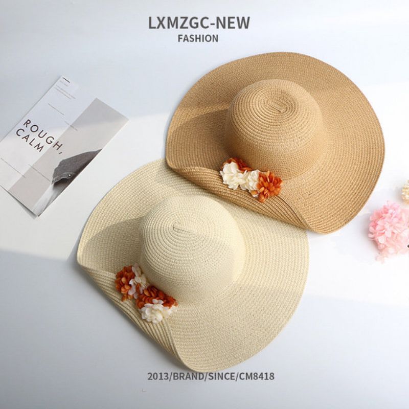 Ny Lue For Damer Utendørs Solbeskyttelse Solhatt Retro Half Turn Flower Straw Hat Wild Cap