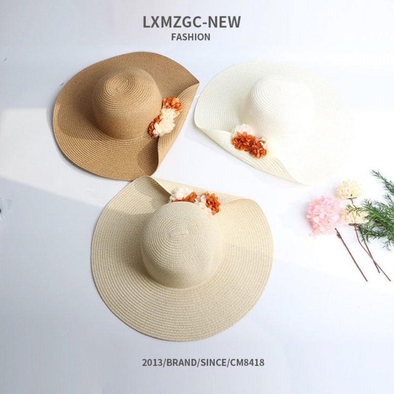 Ny Lue For Damer Utendørs Solbeskyttelse Solhatt Retro Half Turn Flower Straw Hat Wild Cap