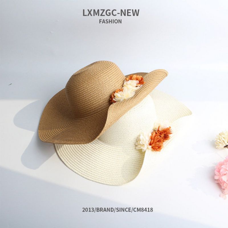 Ny Lue For Damer Utendørs Solbeskyttelse Solhatt Retro Half Turn Flower Straw Hat Wild Cap