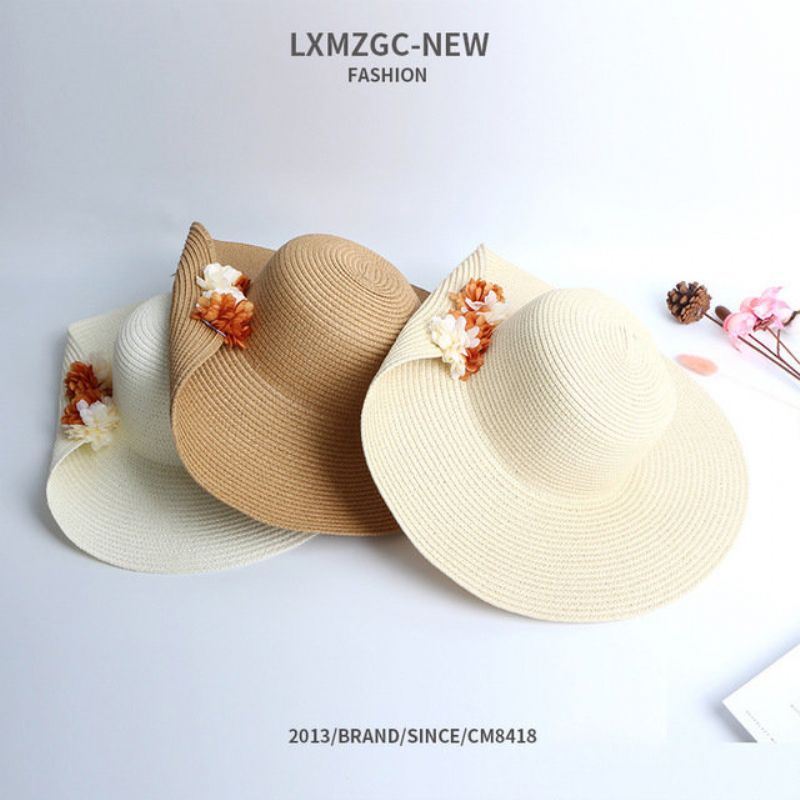 Ny Lue For Damer Utendørs Solbeskyttelse Solhatt Retro Half Turn Flower Straw Hat Wild Cap