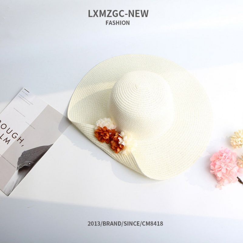 Ny Lue For Damer Utendørs Solbeskyttelse Solhatt Retro Half Turn Flower Straw Hat Wild Cap