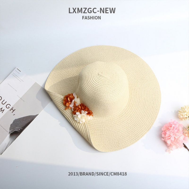 Ny Lue For Damer Utendørs Solbeskyttelse Solhatt Retro Half Turn Flower Straw Hat Wild Cap