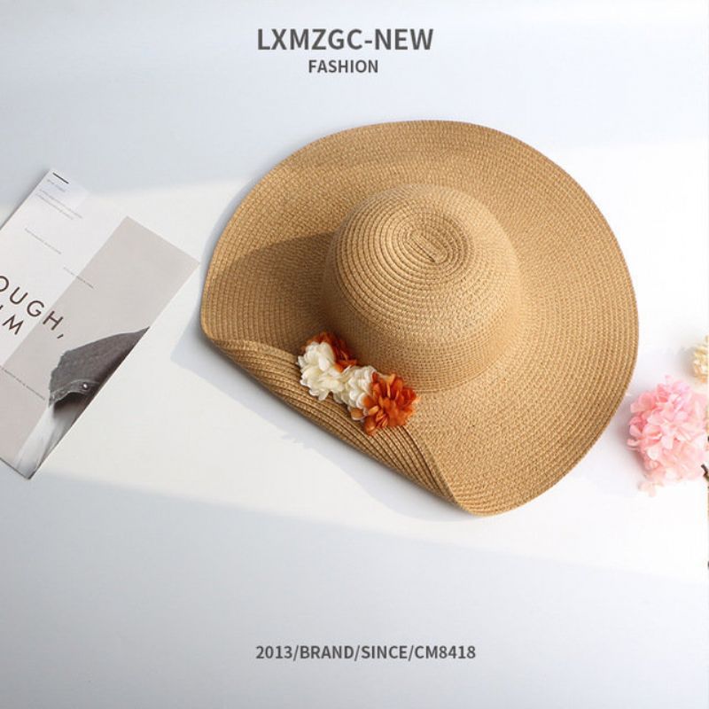 Ny Lue For Damer Utendørs Solbeskyttelse Solhatt Retro Half Turn Flower Straw Hat Wild Cap