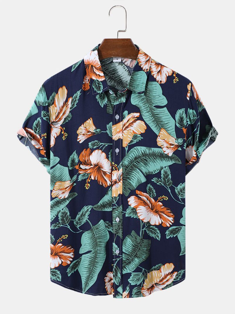 Skjorter Med Korte Ermer For Menn Hawaiian Tropical Plant Floral Print