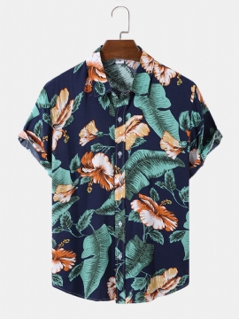 Skjorter Med Korte Ermer For Menn Hawaiian Tropical Plant Floral Print