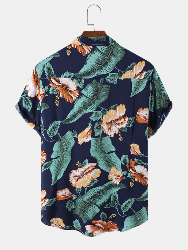 Skjorter Med Korte Ermer For Menn Hawaiian Tropical Plant Floral Print