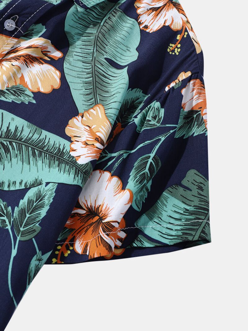 Skjorter Med Korte Ermer For Menn Hawaiian Tropical Plant Floral Print