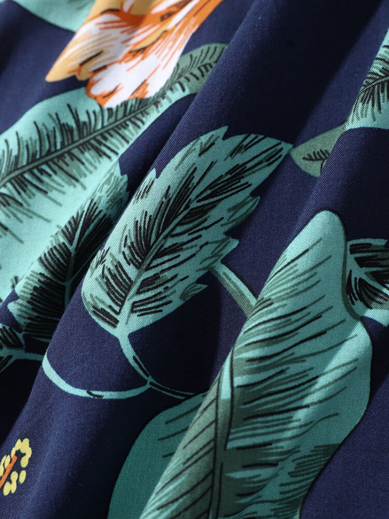 Skjorter Med Korte Ermer For Menn Hawaiian Tropical Plant Floral Print