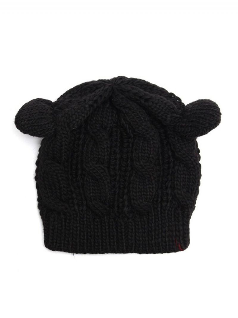 Søt Cat Ear Devil Slouch Beanie Lue Heklet Strikket Flettet Vinter Varm Cap