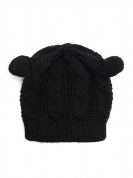 Søt Cat Ear Devil Slouch Beanie Lue Heklet Strikket Flettet Vinter Varm Cap