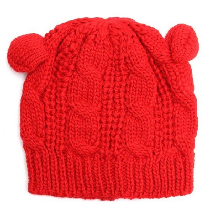 Søt Cat Ear Devil Slouch Beanie Lue Heklet Strikket Flettet Vinter Varm Cap