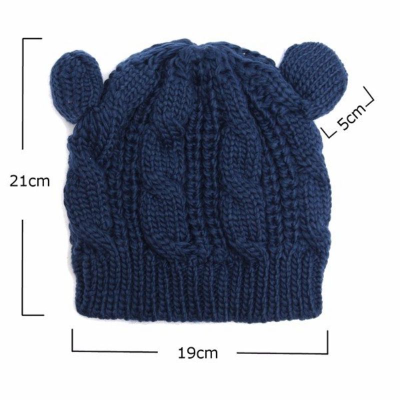 Søt Cat Ear Devil Slouch Beanie Lue Heklet Strikket Flettet Vinter Varm Cap