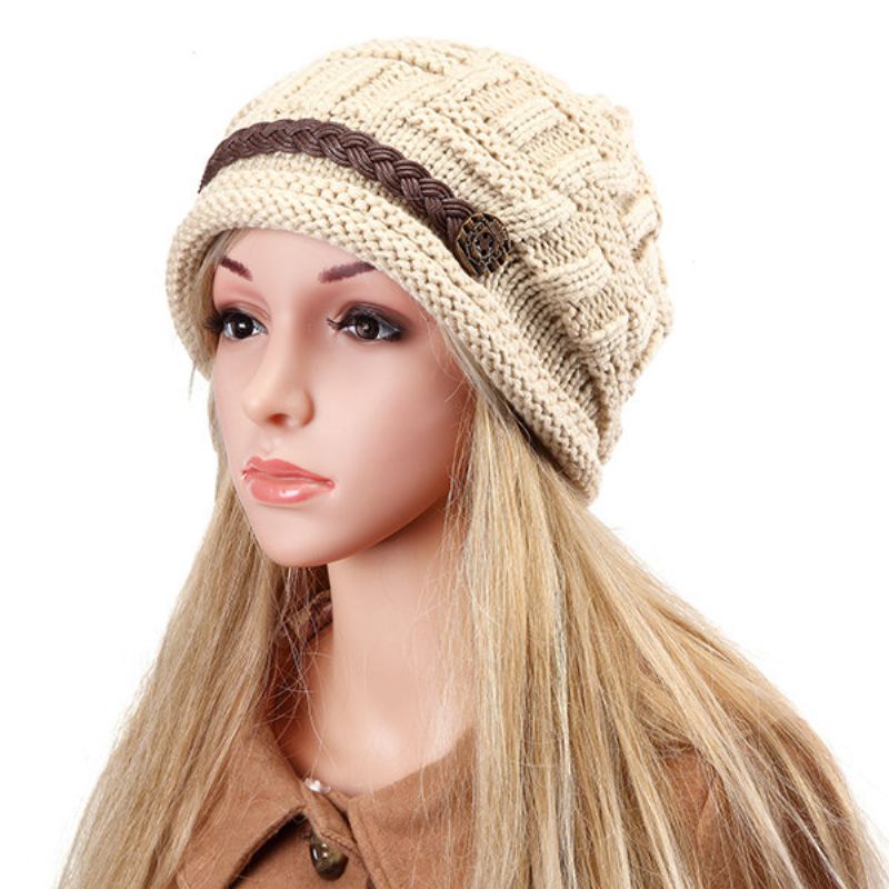 Strikk Hekleknapper Stropphette Dekorative Fletter Baggy Beanie Hat