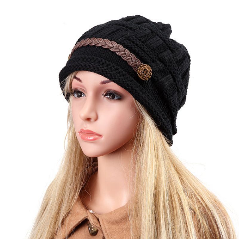 Strikk Hekleknapper Stropphette Dekorative Fletter Baggy Beanie Hat