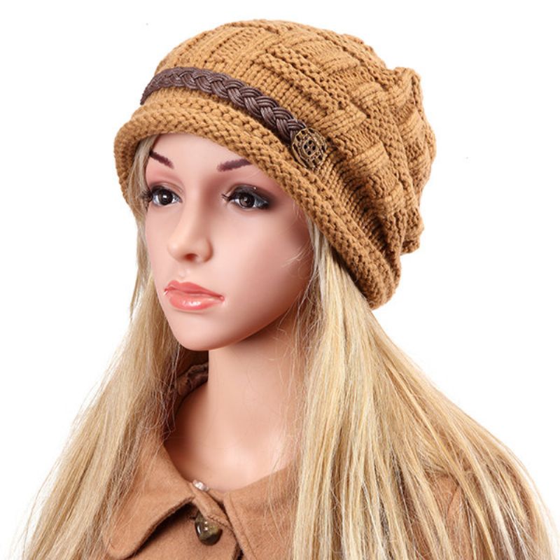 Strikk Hekleknapper Stropphette Dekorative Fletter Baggy Beanie Hat