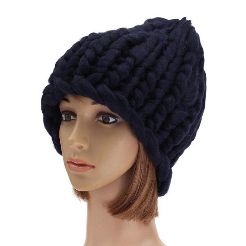 Strikk Heklet Gorro Bonnet Dome Cap Chunky Triangle Stereo Beanie Hat