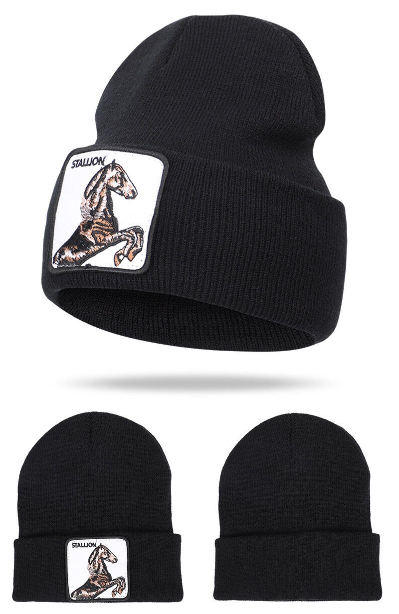 Ulllue Dyremønster Strikket Lue Skull Cap Beanie