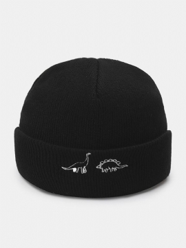 Unisex Akrylstrikket Dinosaurmønsterbroderi All Match Warmth Brimless Beanie Hat