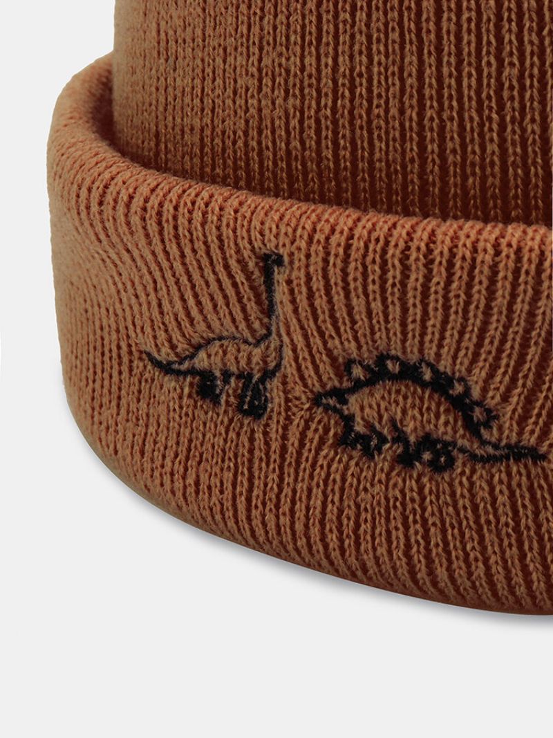 Unisex Akrylstrikket Dinosaurmønsterbroderi All Match Warmth Brimless Beanie Hat