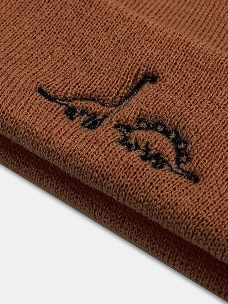 Unisex Akrylstrikket Dinosaurmønsterbroderi All Match Warmth Brimless Beanie Hat