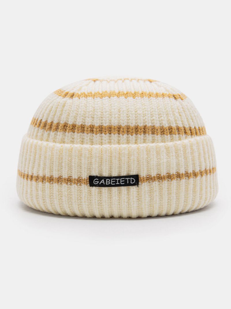 Unisex Akrylstrikket Farge Kontrast Nålestripe Brevetikett All-match Brimless Beanie Utleier Cap Skull Cap