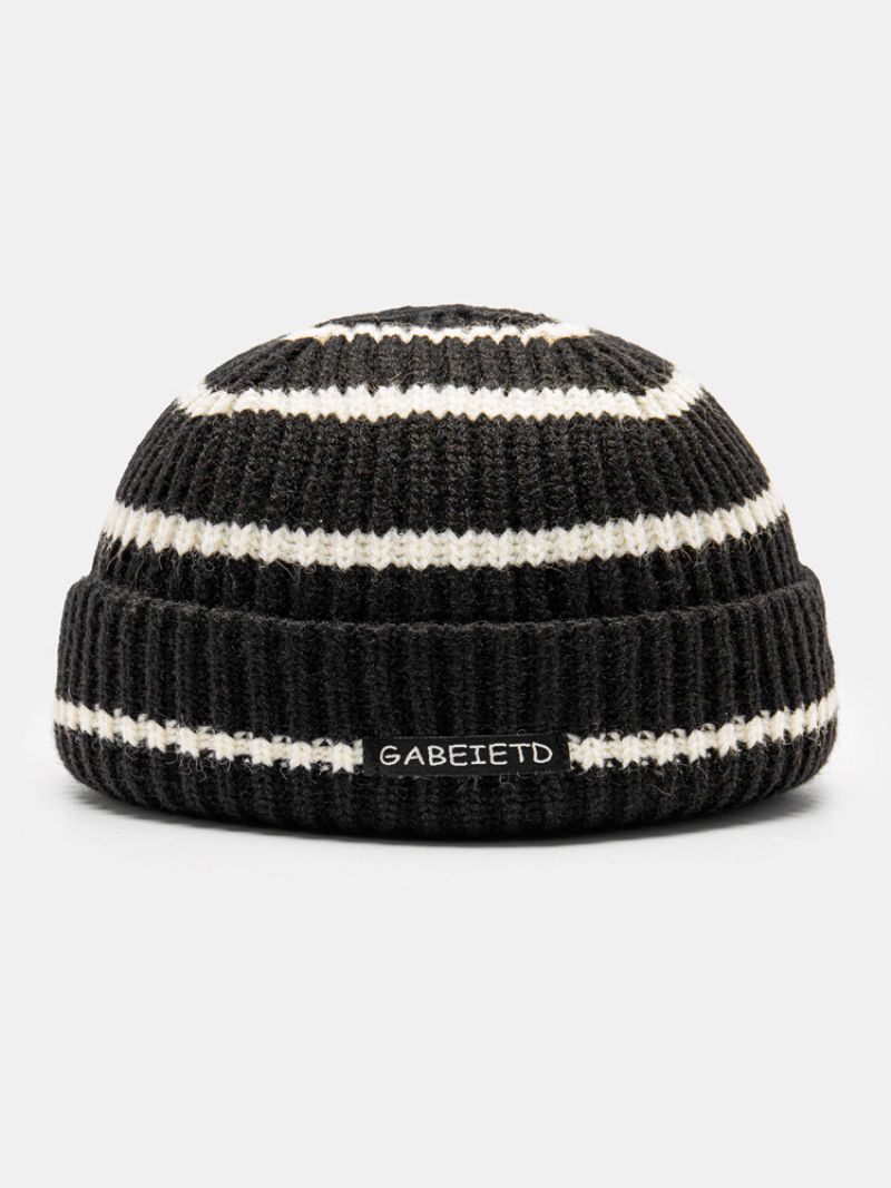 Unisex Akrylstrikket Farge Kontrast Nålestripe Brevetikett All-match Brimless Beanie Utleier Cap Skull Cap