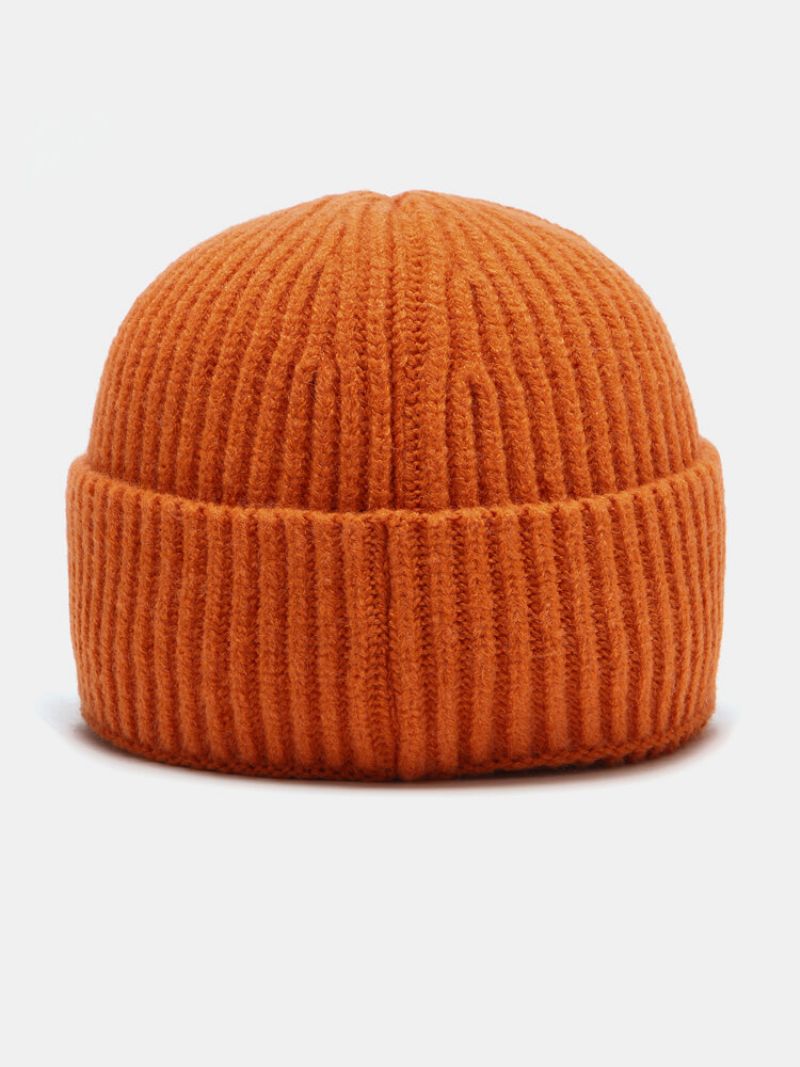 Unisex Akrylstrikket Fortykket Ensfarget Satengklut Patchwork Mote Varme Brimless Beanie Hat