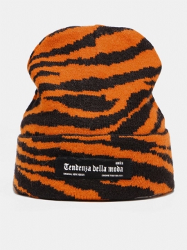 Unisex Akrylstrikket Sebramønster Brev Stoffetikett Mote Varme Brimless Beanie Hat