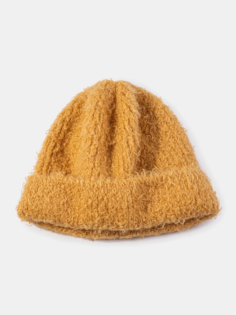 Unisex Alpakka Strikket Ensfarge All-match Outdoor Warmth Brimless Beanie Hat