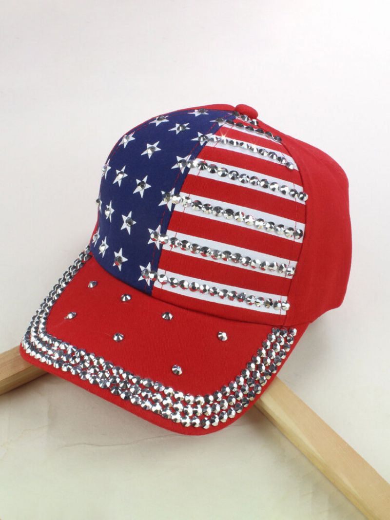 Unisex American Flag Diamond Denim Baseball Cap Vasket Utendørs Solhatt