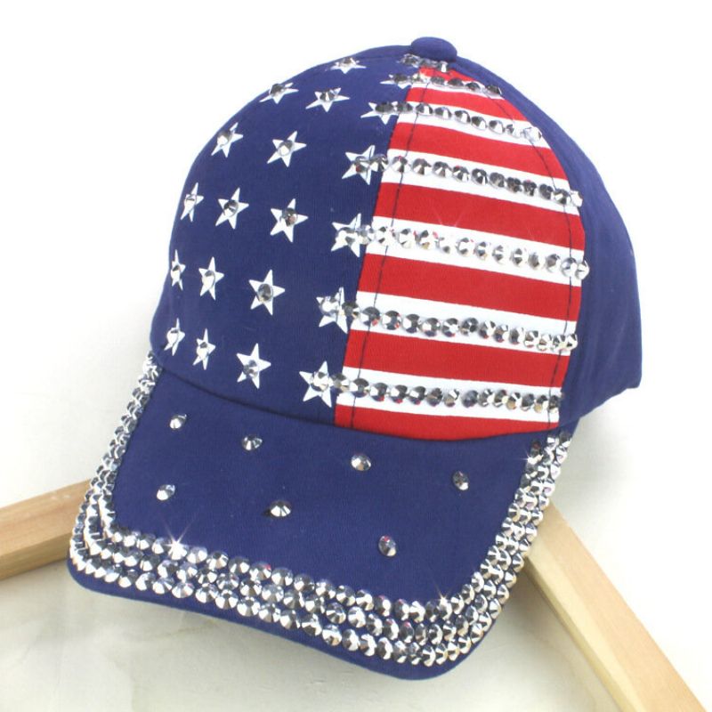 Unisex American Flag Diamond Denim Baseball Cap Vasket Utendørs Solhatt