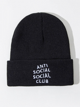 Unisex Anti-sosial Print Strikket Ulllue Skull Cap Lue Med Bokstav