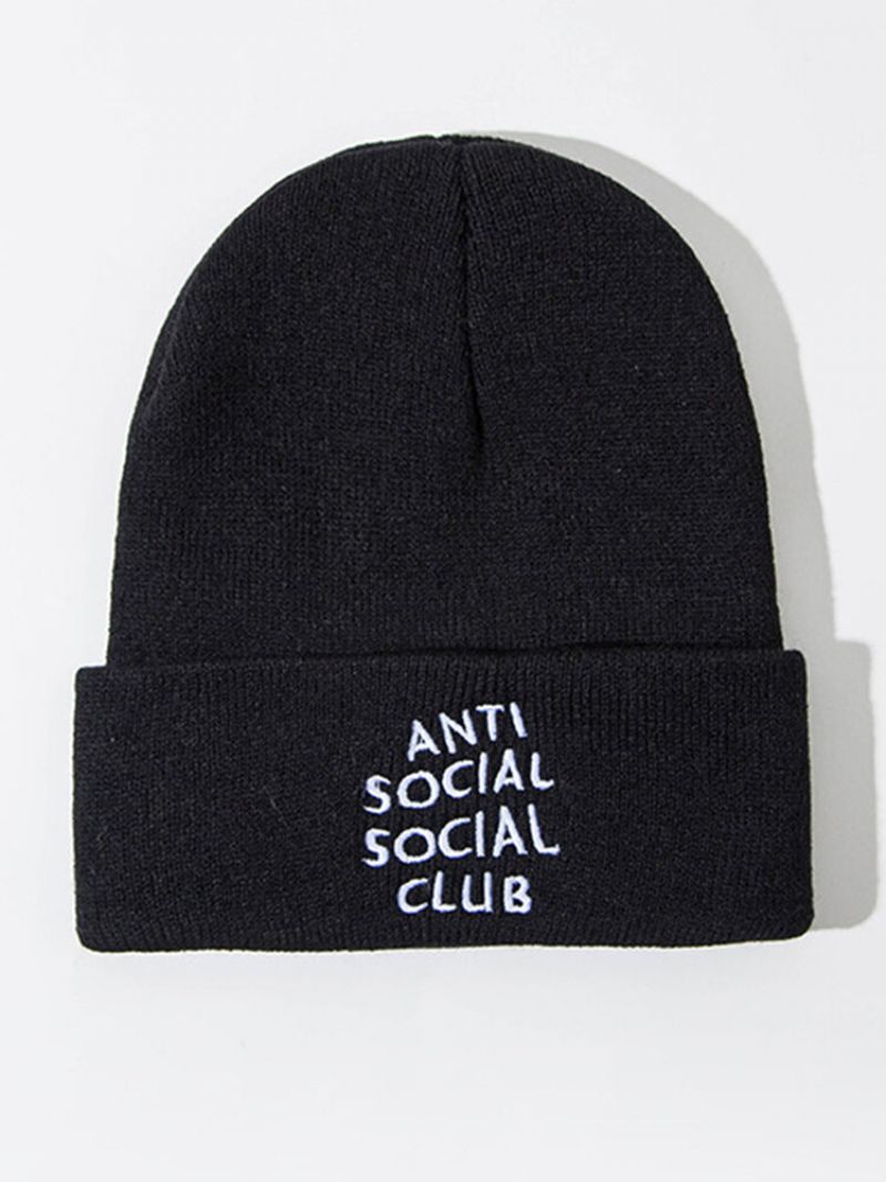 Unisex Anti-sosial Print Strikket Ulllue Skull Cap Lue Med Bokstav