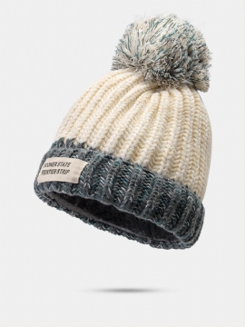 Unisex Blandet Farge Strikket Brevduk Patch Flensing All-match Warmth Brimless Beanie Hat