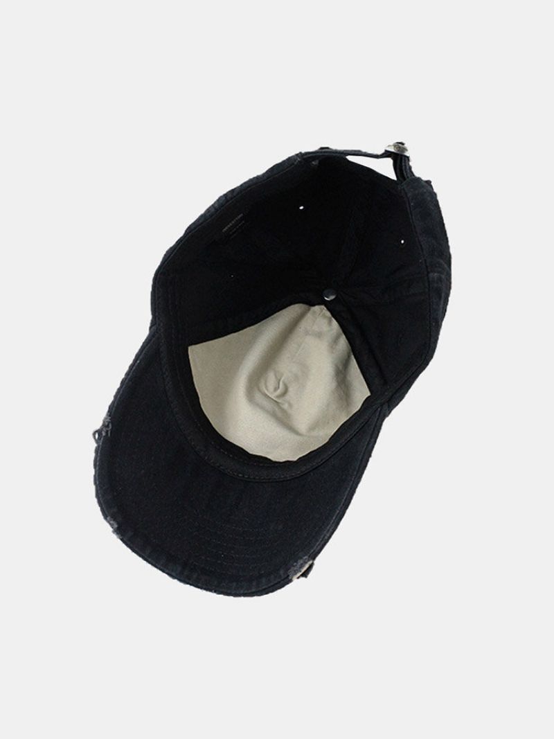 Unisex Bomull Ensfarge Broken Hole Brevbroderi Mote All-match Baseballcaps