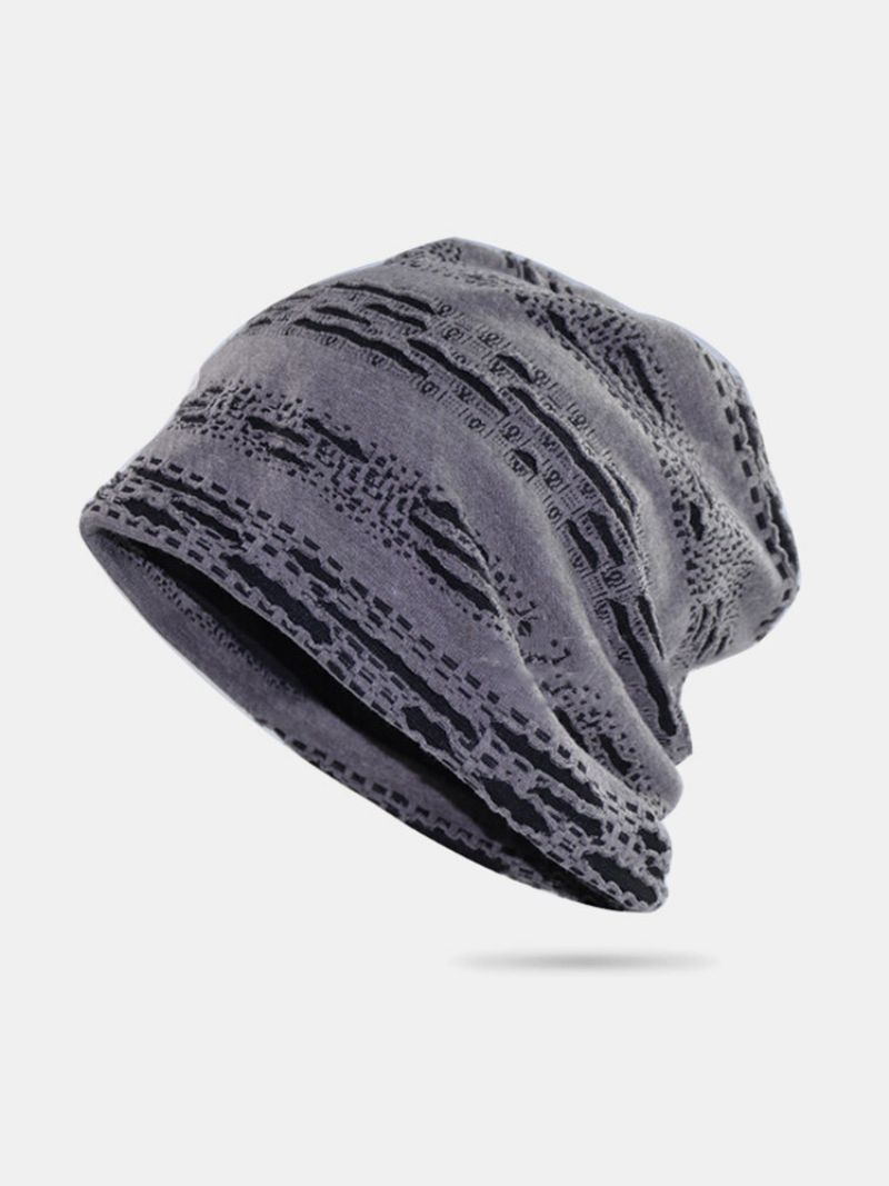 Unisex Bomull Geometrisk Stripet Horisontalt Brutt Hull Dobbeltlags Pustende Mote Brimless Beanie Hat