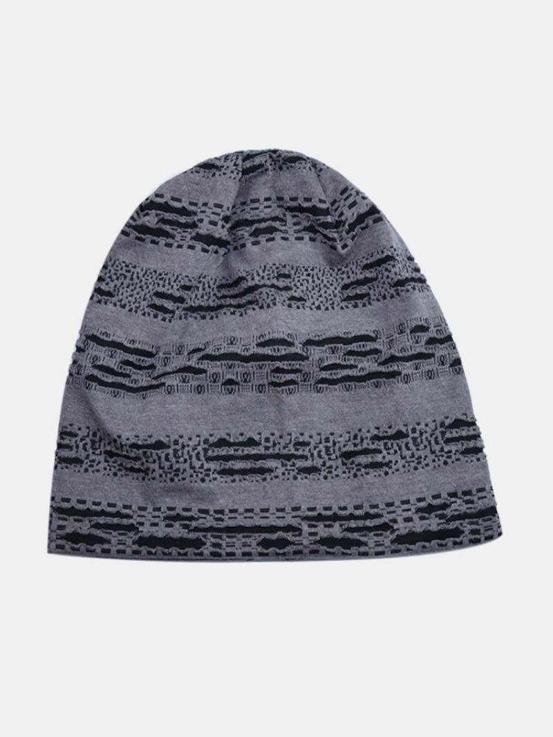 Unisex Bomull Geometrisk Stripet Horisontalt Brutt Hull Dobbeltlags Pustende Mote Brimless Beanie Hat