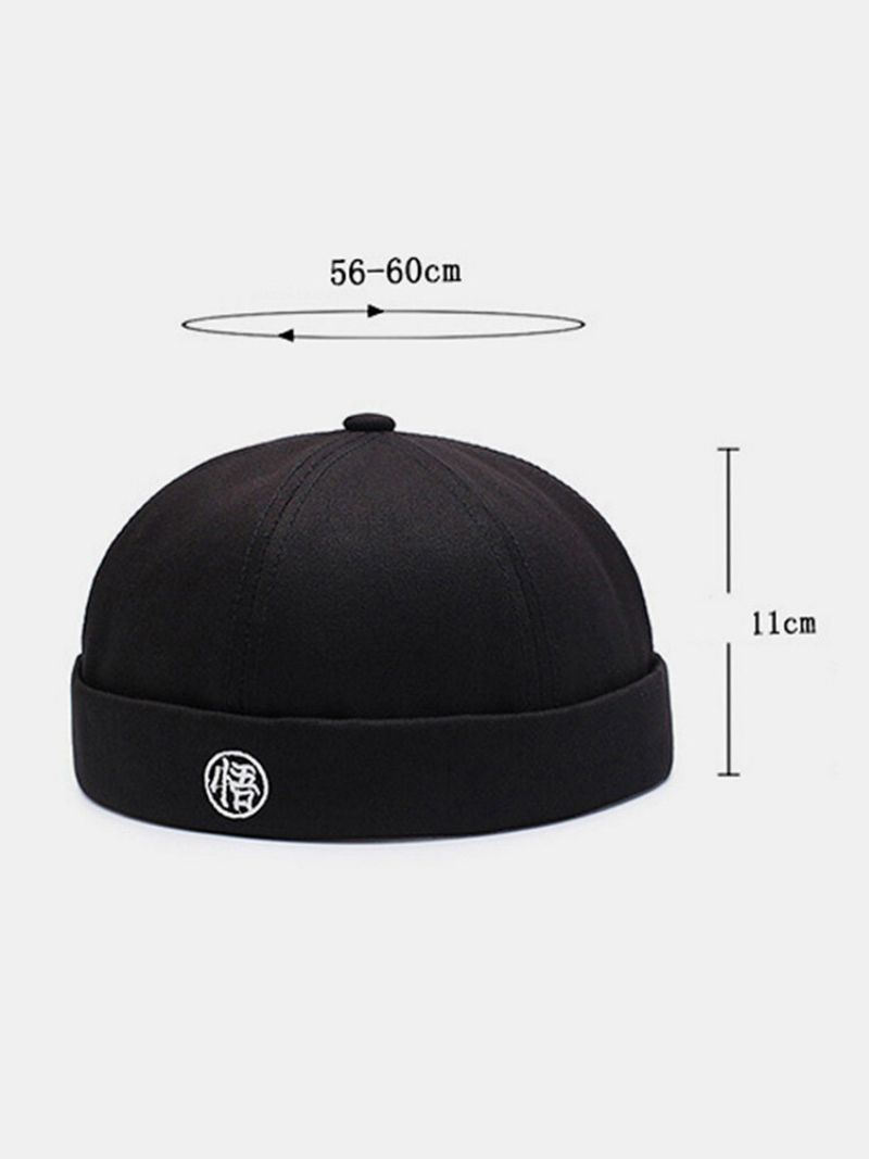 Unisex Bomull Kinesiske Broderibokstaver Stålforsegling Vintage Trendy Brimless Beanie Utleier Cap Skull Cap